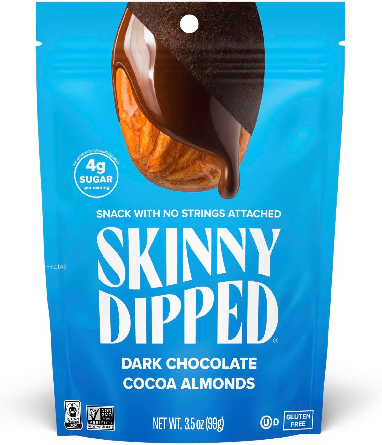 Dark Chocolate Cocoa Almonds, Healthy Snack, Plant Protein, Gluten Free, 3.5 Oz Resealable Bag, Pack of 1