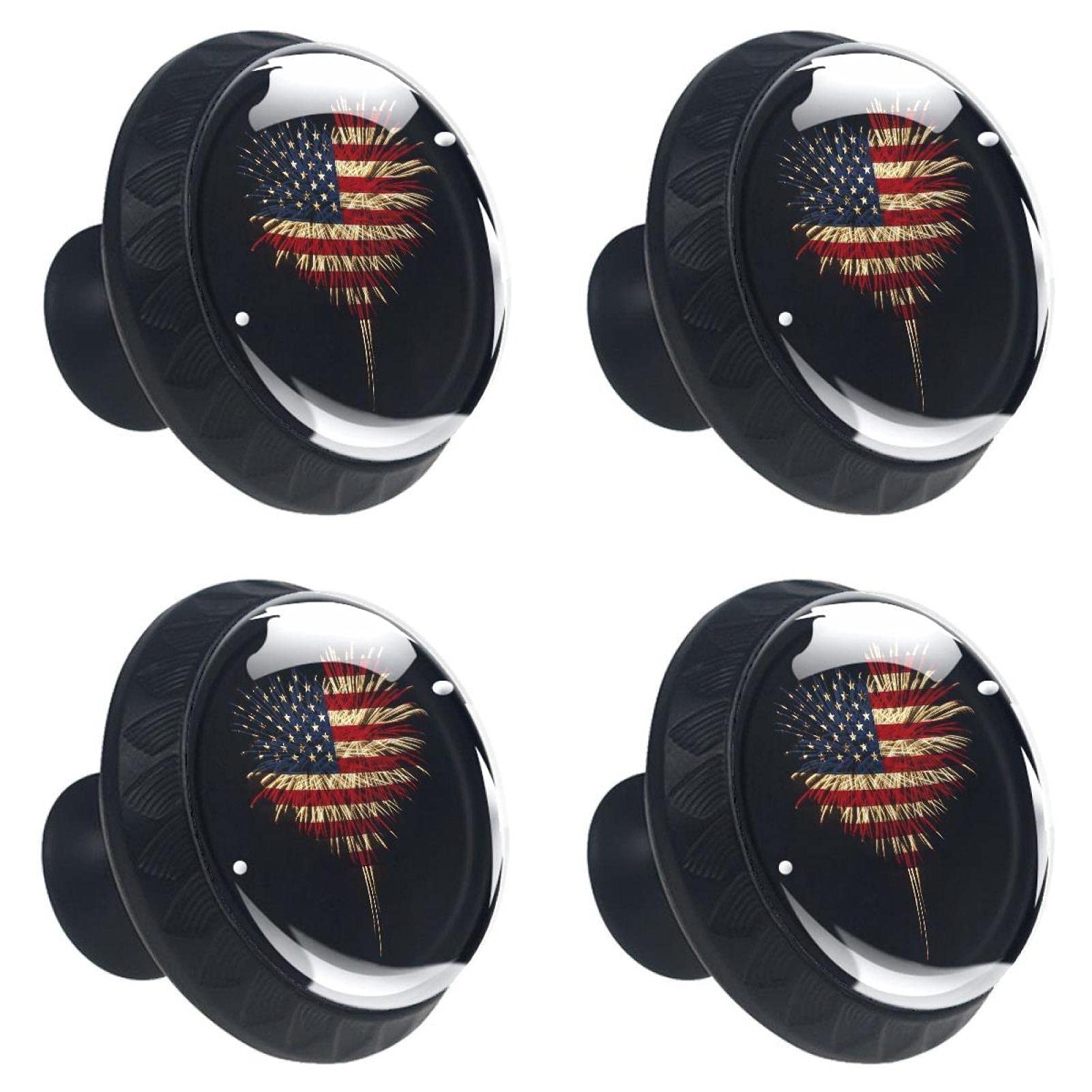 Boutons de tiroir USA en verre 30mm : lot de 4 poignées motif drapeau américain pour meuble