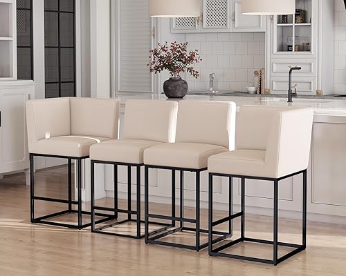 Miniatura 7 de Taburetes de bar modernos de altura de mostrador, taburetes de isla de cocina tapizados de lino con respaldo, taburetes de bar de 31 pulgadas con