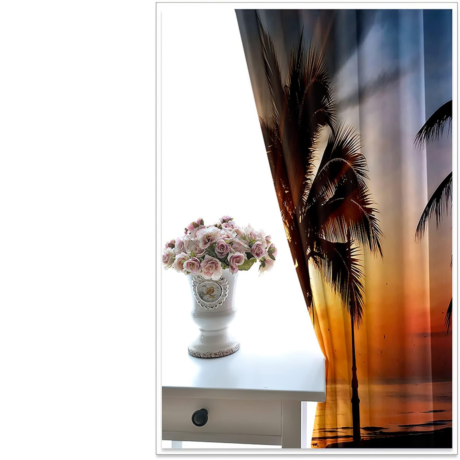 Vorhänge mit Ösen Blickdicht, Verdunklungsvorhänge Sonnenuntergang Kokospalme Landschaft 2er Set H 138 x B 96 cm Wohnzimmer Gardinen
