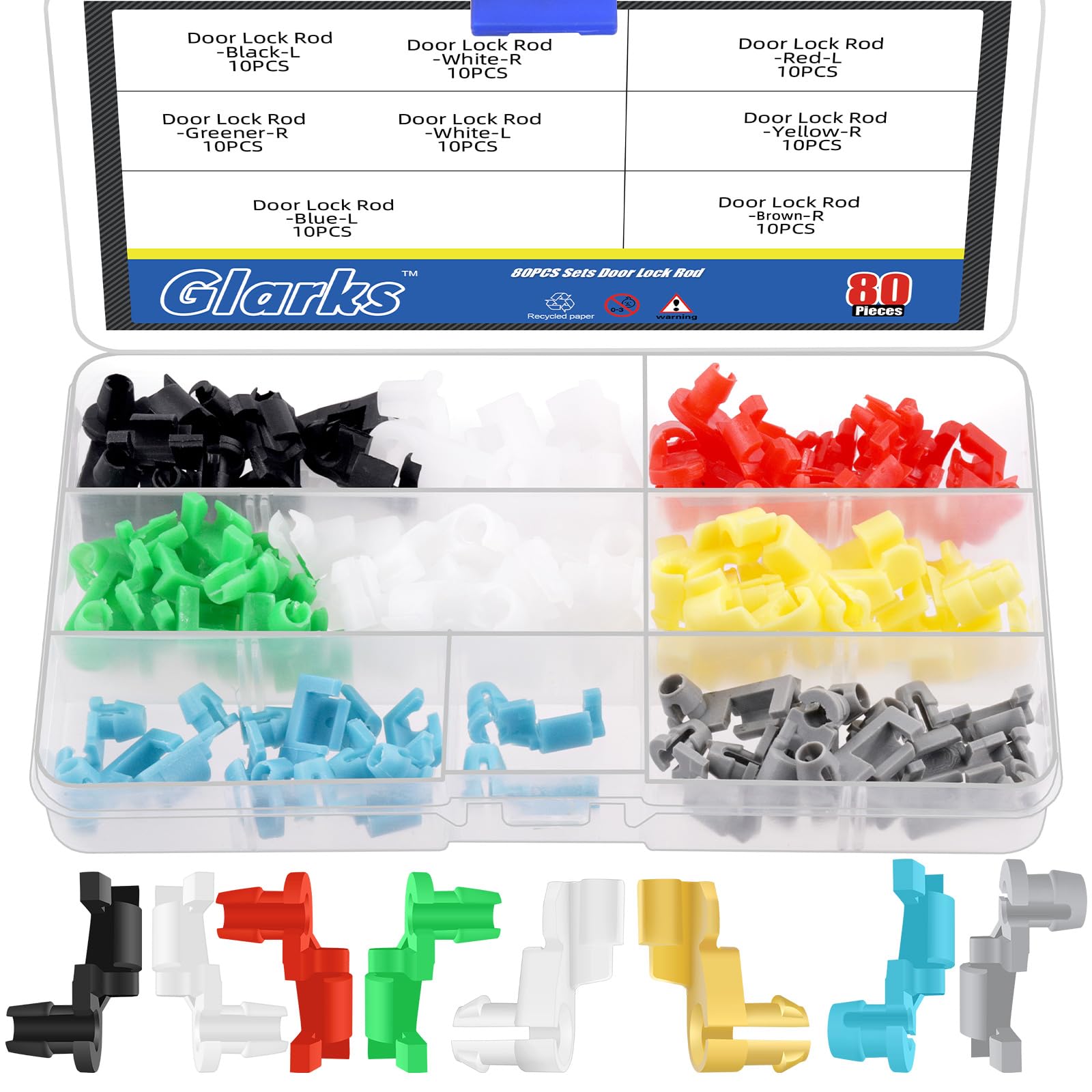 Glarks 80pcs 4 Pairs Tailgate Handle Lock Rod Retainer Clip, 5/32 Rod Size Door Lock Rod Car Clips, Hood Latch Locking Push Clip, Tailgate & Door Lock