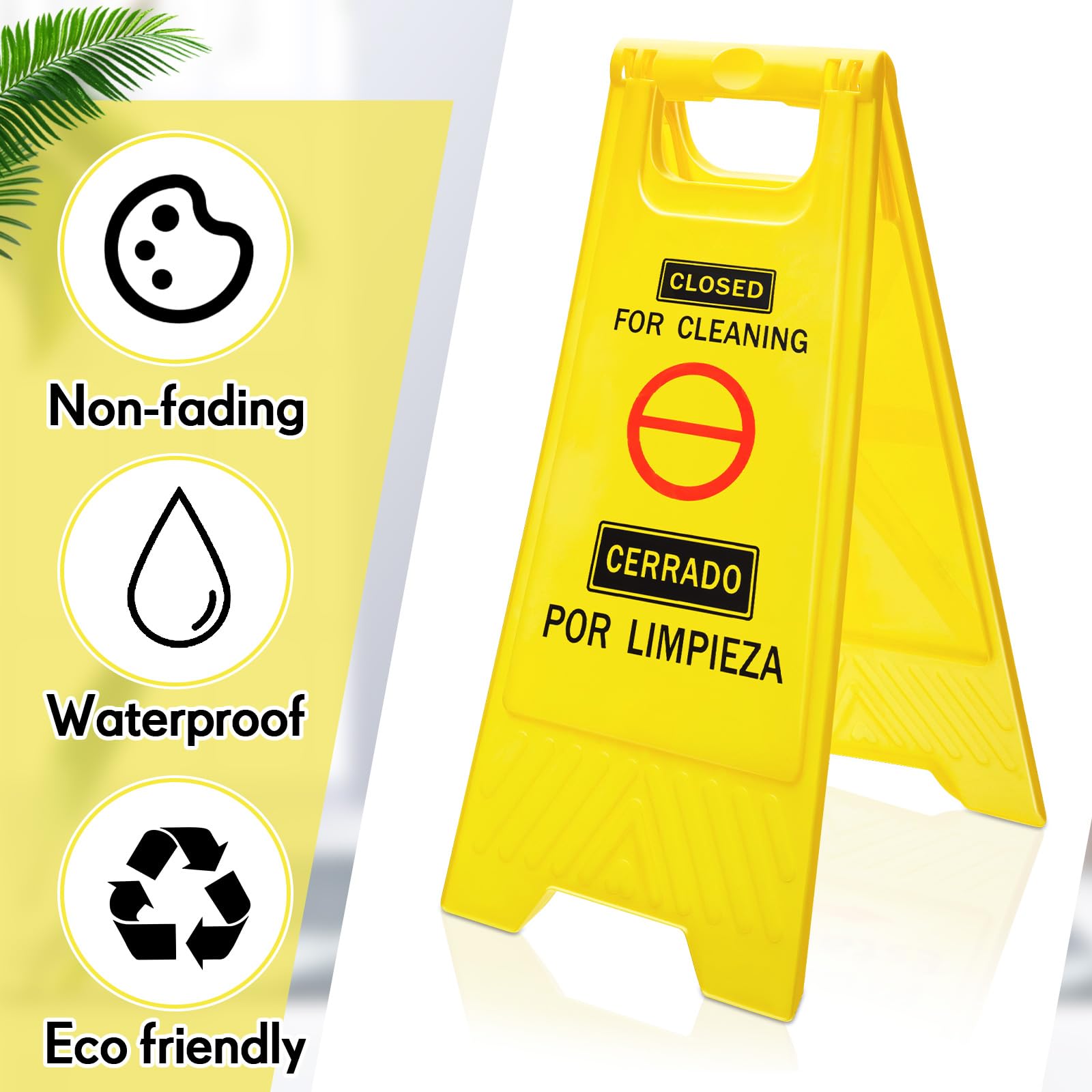 Geetery 8 letreros bilingües de dos caras plegables para limpieza de suelos, para limpieza, color amarillo brillante, para uso comercial, inglés y español