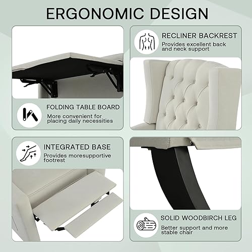 Miniatura 5 de Silla reclinable para adultos, silla de piel sintética con respaldo de ala, sillas decorativas modernas de mediados de siglo, sillón reclinable con