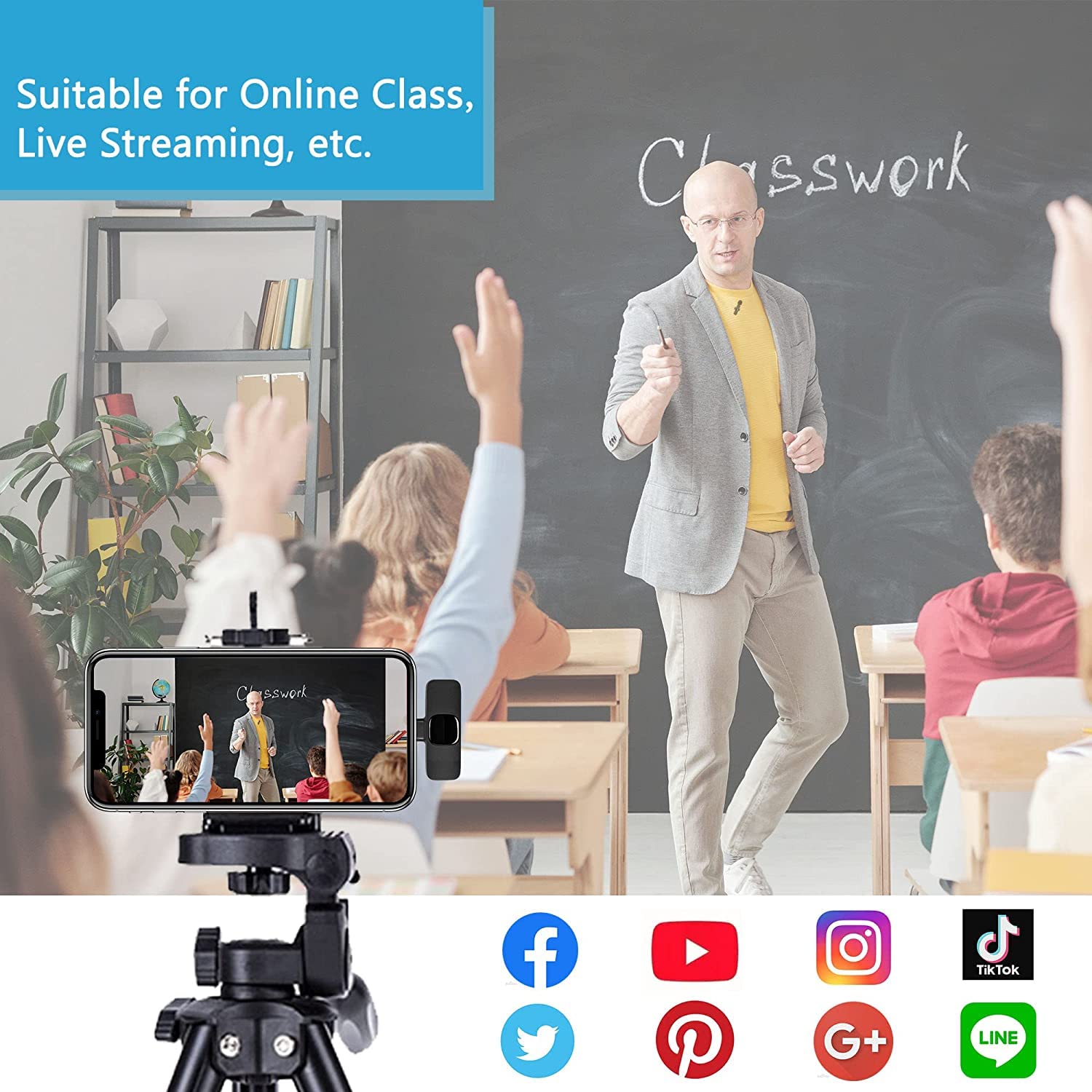 Bezprzewodowy mikrofon krawatowy do iPhone'a, Plug-Play bezprzewodowy mikrofon Bluetooth do YouTube, TikTok, Facebook Live Stream, redukcja szumów, automatyczna synchronizacja