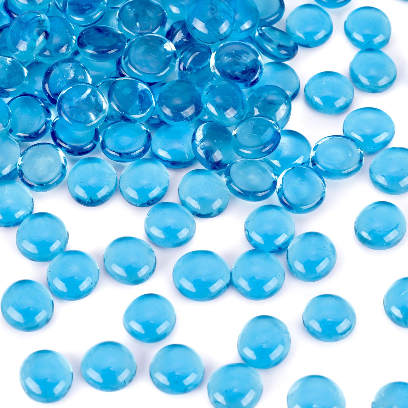 FUTUREPLUSX 1 LB Light Blue Flat Glass Marbles, Glass Pebbles Vase Fillers