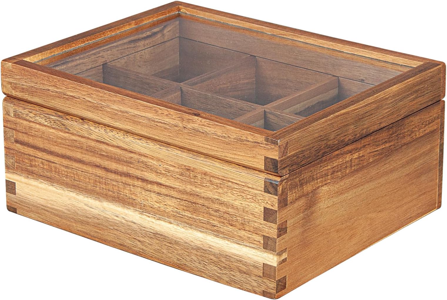 Acacia Wood Tea Bag Organizer: 6-Compartment Multi-Functional Tea Box and Storage Organizer for Tea Bags