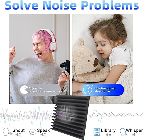 Miniatura 4 de Focusound Paquete de 80 paneles de espuma acústica a prueba de sonido, paneles de espuma acústica de 1 x 12 x 12 pulgadas con paneles de cuña