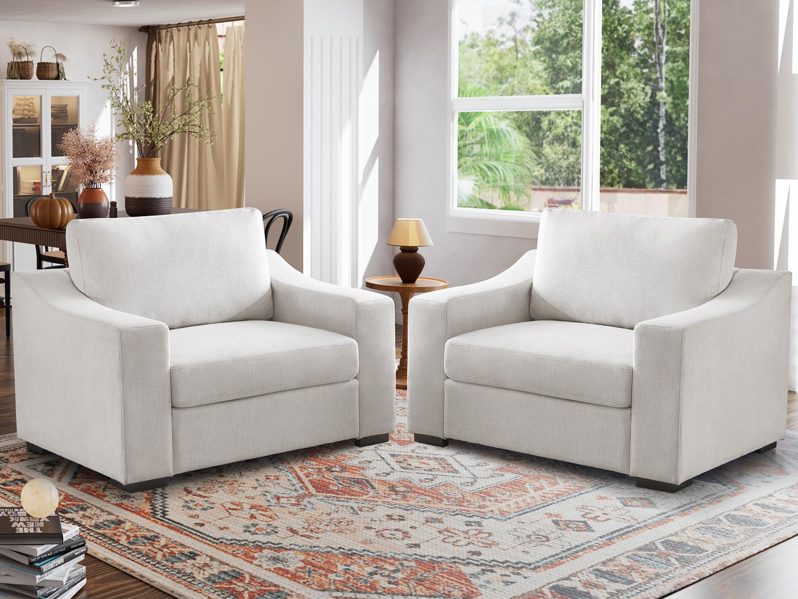 ELUCHANG 47" W Oversized Accent Chair Set of 2, Linen Fabric Modern Armchair, Washable Covers, Comfy Upholstered Large Chair Armchair Sofa Chair