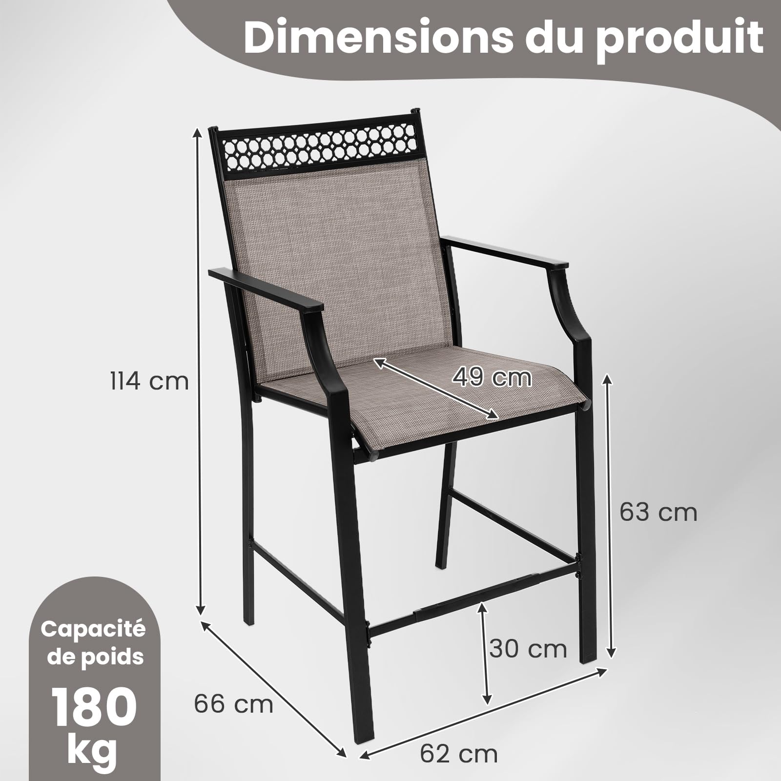 COSTWAY Lot de 2 Chaises de Jardin, Chaises de Salle à Manger à Dossier Haut, Fauteuil d'Extérieur en Métal et en Teslin à Séchage Rapide, Tabourets de Bar, Charge 180 KG (66 x 62 x 114 cm,Café)