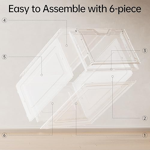 Miniatura 9 de Delamu Organizador de almacenamiento de zapatos transparente grande y resistente, cajas de almacenamiento apilables para armario, contenedores de