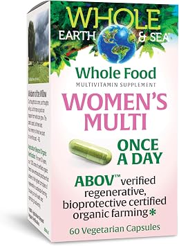 Natural Factors Whole Earth & Sea Womens Once Daily Multivitamin & Mineral - Whole-Food Formula with Iron, Methylated B12, Folate, Vitamin D3, K2, Biotin & More - 60 Vegetarian Capsules 60 Servings
