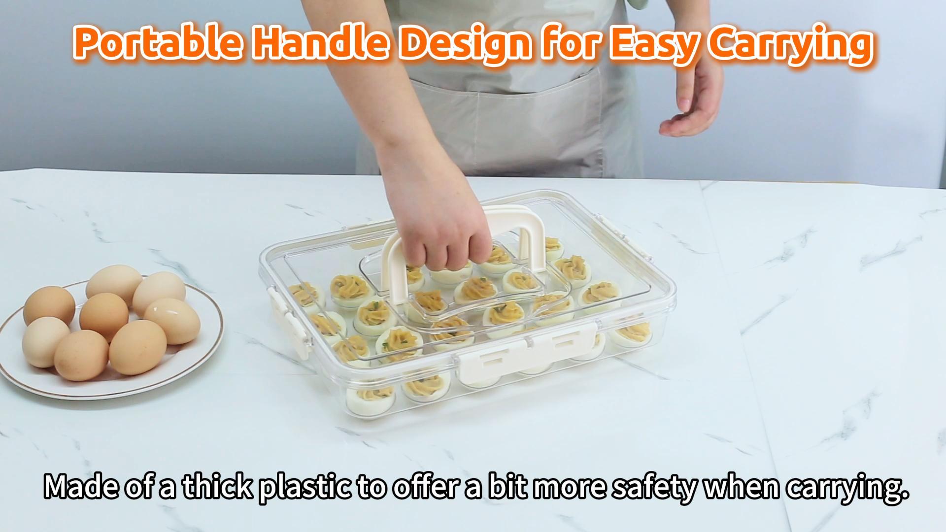 Vicentorra Deviled Egg Containers With Lid, Clear Deviled Egg Platter With Handle For 24 Eggs, Fridge Stackable Storage Deviled Eggs Tray Carrier, Suitable For Camping, Easter, Christmas (White