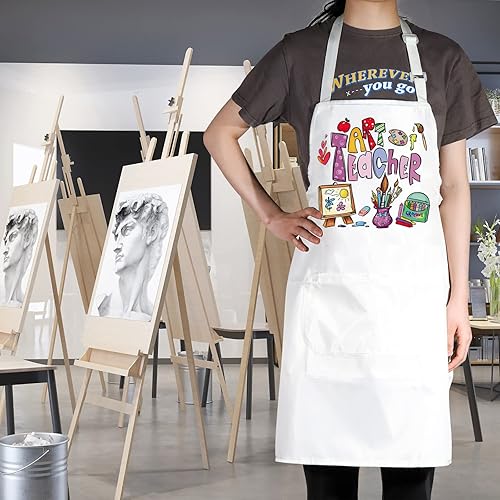 Miniatura 9 de WZMPA Delantal para profesor de arte con bolsillos, regalos para profesores de arte, delantal ajustable para amantes del arte, escuela de arte