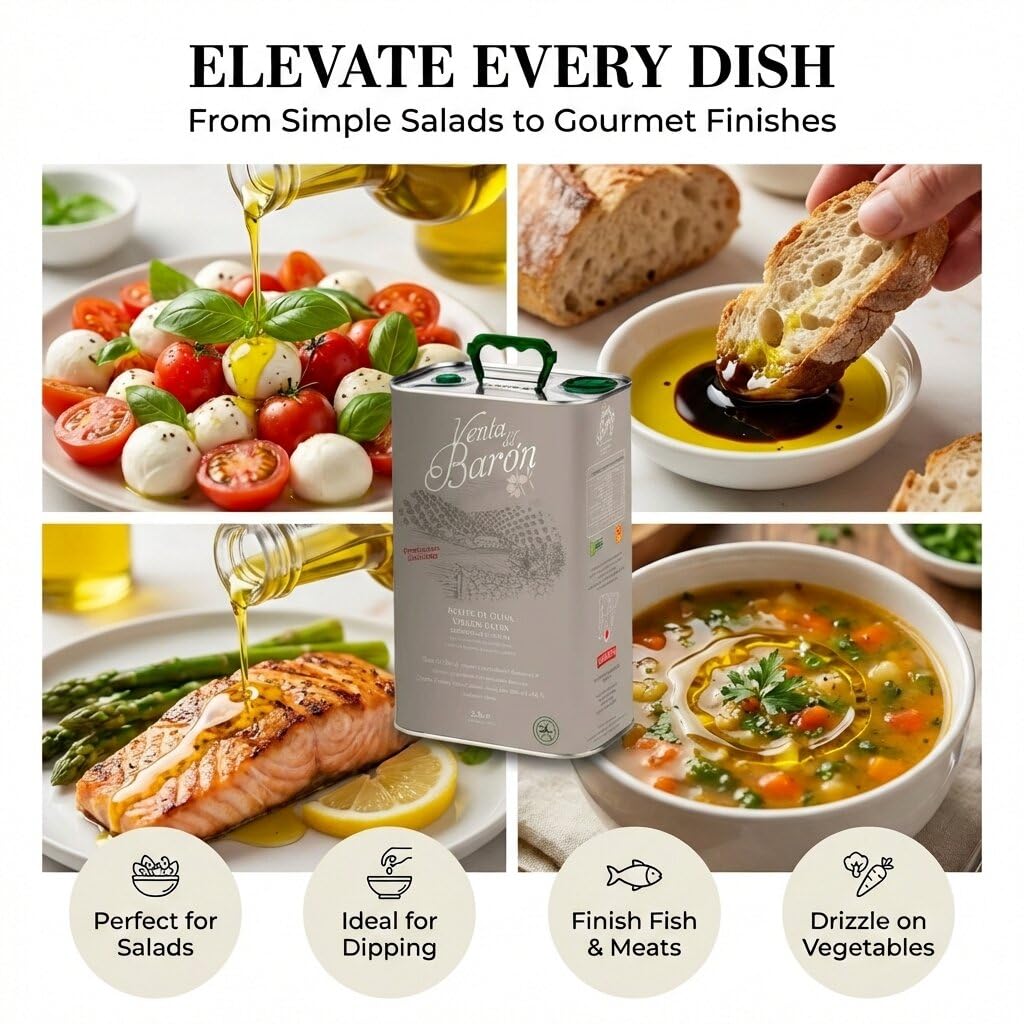 Venta del Barón - Voted World's Best Olive Oil - Extra Virgin Cold Pressed - High in Polyphenols - 84.5 fl oz (2.5 ltr) Tin - Image 4