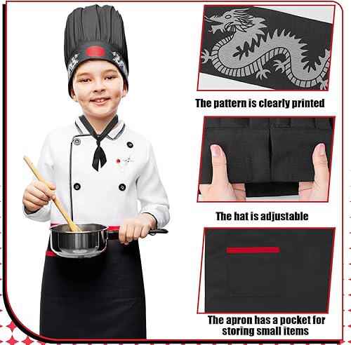 Miniatura 3 de Hibachi - Conjunto de disfraz de chef y delantal, disfraz de teppanyaki japonés completo profesional con sombrero de chef alto
