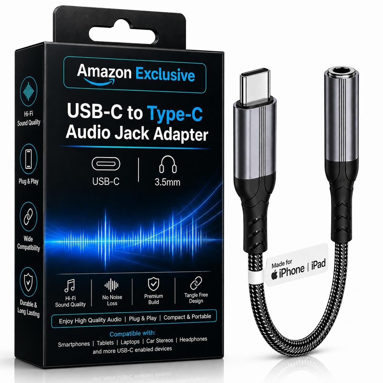 type c to 3.5mm audio jack connector/adapter with dac compatible for iphone 17/16/15 series/samsung/oneplus/google/nothing/motorola & other phones -headphones converter, warranty