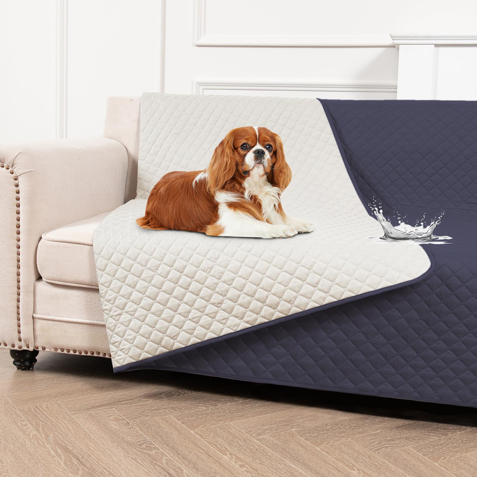 SYLC Waterproof Pet Couch Covers, Non Slip Dog Bed Cover Pet Throw Blanket, Impermeable Dog Sofa Protector Quilted with Pet Hair Remover Roller (Blue-grey,132 × 208cm)