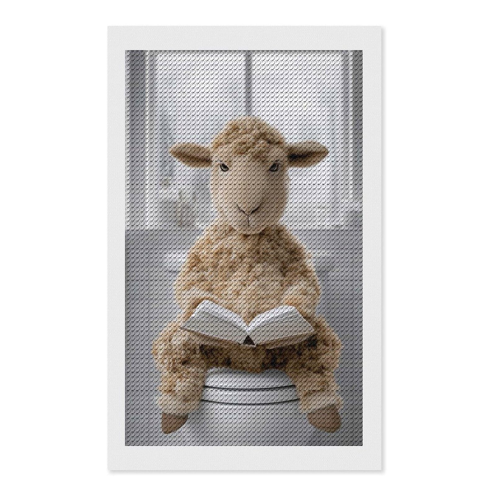 Junmoney Sheep Reading A Book on A Toilet Diamond Art Kit 12"x20", Gift Idea, for Family Craft Time, Mindful Craft Activity, Boho Decor, Relaxing DIY Hobby