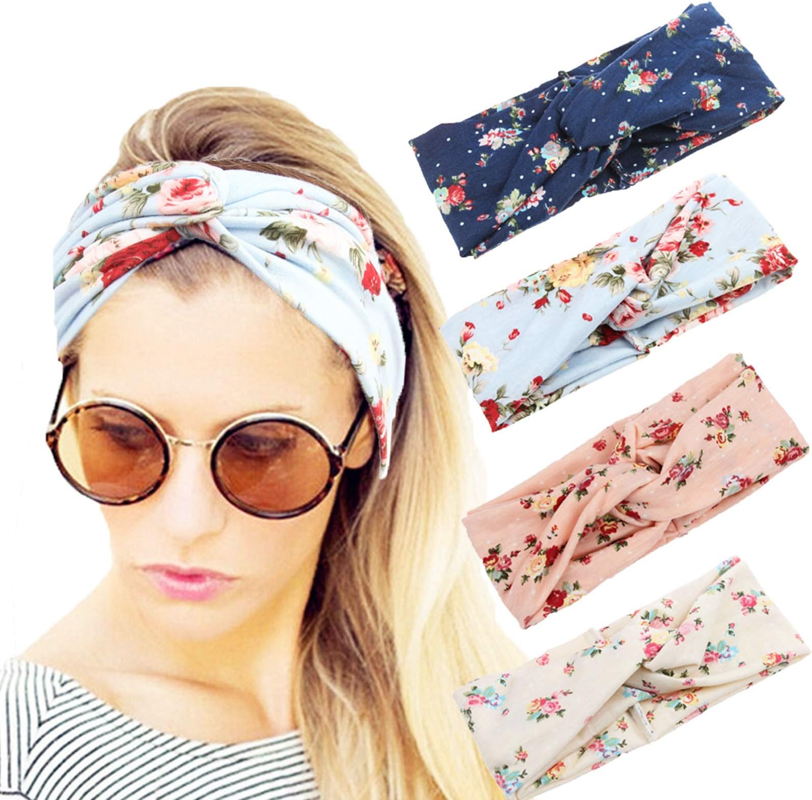 QUEXIAOMIN Wide Headbands for Women Black Stylish Knotted Head Wraps Boho Thick Hairbands Large African Sport Yoga Workout Running Turban Headband Hair Accessories Head Scarf