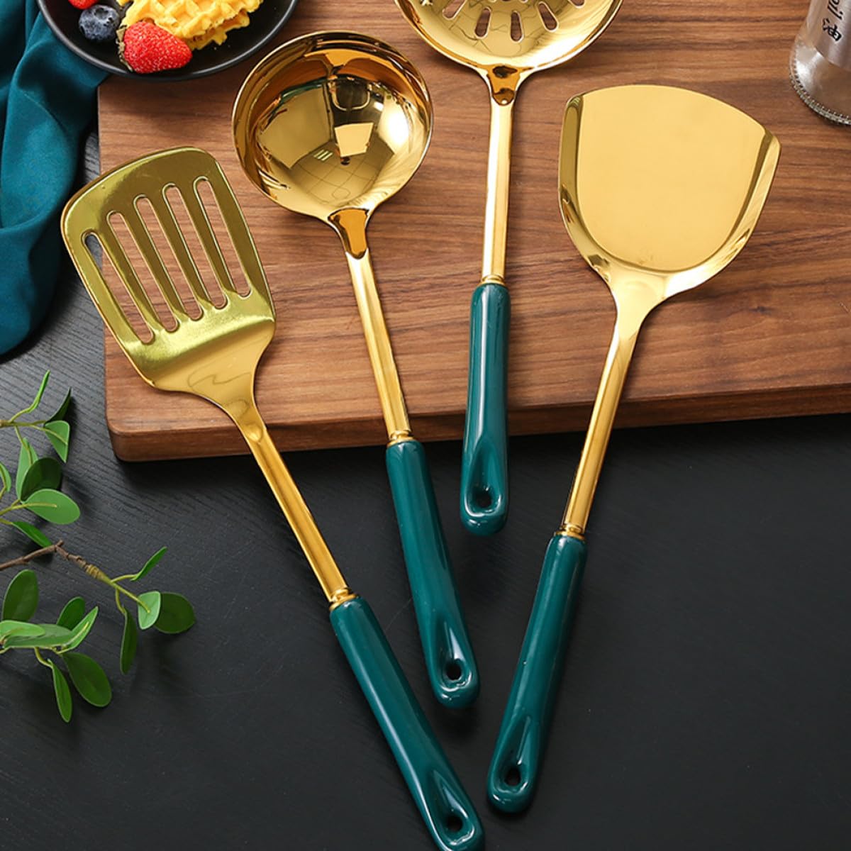 Uonlytech Utensili Cucina Manico in Ceramica Set in Acciaio Inossidabile Resistente al Calore e Affidabile, per Cucinare e Preparazioni Casalinghe
