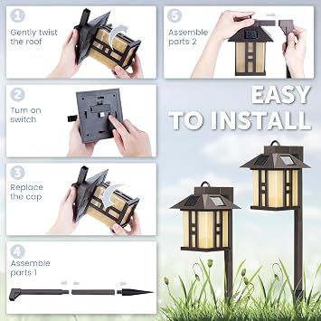 GIGALUMI Japanese Decor Solar Lights for Outside, Pathway Lights 4 Pack - Lawn/Patio/Yard/Walkway/Driveway Decoration | Japanese Style, Pathway Lights, Waterproof, Auto On/Off, Solar Powered, for Lawn, Patio, Yard, Walkway, Driveway Decoration