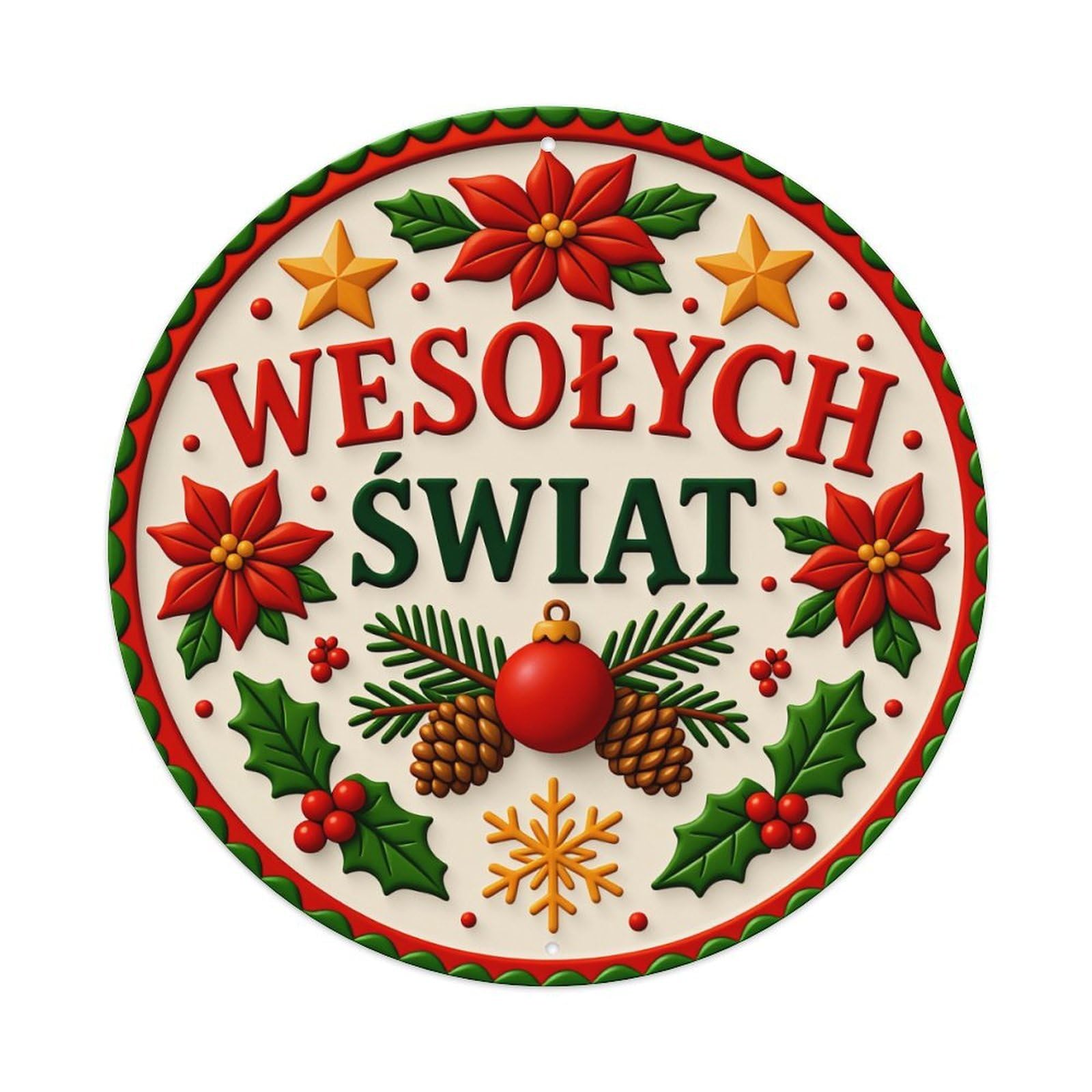 Wmlzdnwr Vintage Merry Christmas Ornament Design Pattern Round Tin Sign,Retro Wall Art,Metal Poster For Home, Bar, Garage, Cafe, Rustic Indoor & Outdoor Decor, 8X8 Inches
