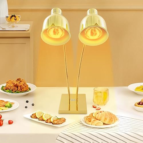 Miniatura 2 de Lámpara de calor de alimentos comercial de 2 cabezales con base cuadrada (11.81 x 7.87 pulgadas), lámpara de calentamiento de alimentos de metal
