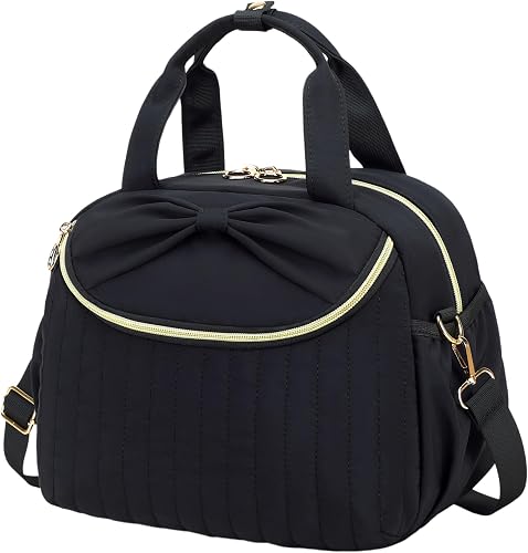 Bluboon Lunch Box for Women Cute Lunch Bag Reusable Insulated Lunch Bags Large Capacity Lunchbox Cooler for Work Picnic or Travel Gifts (Large Bow Solid Black, 10 x 7.5 x 8 inches)