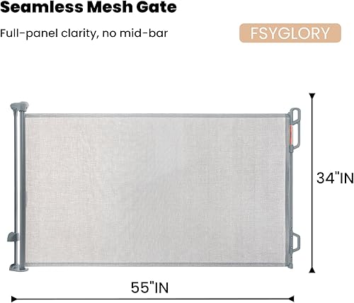 Miniatura 2 de Puerta retráctil para bebé, puerta de seguridad de malla de 55 pulgadas de ancho para bebés y mascotas, 34 pulgadas de alto, fácil de usar con una