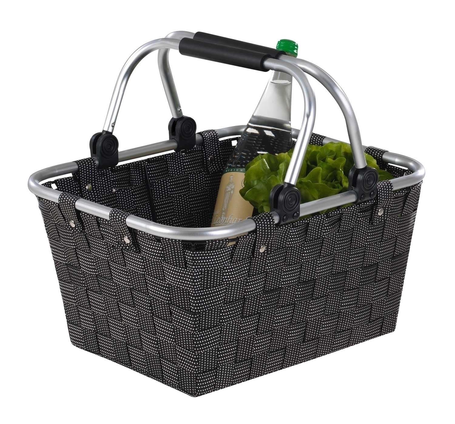 Einkaufskörbe 4er Set mit Griffen - 40 x 19,5 x 30 cm - Schwarz - Kunststoff - Einkaufstasche Tragekorb Flechtkorb
