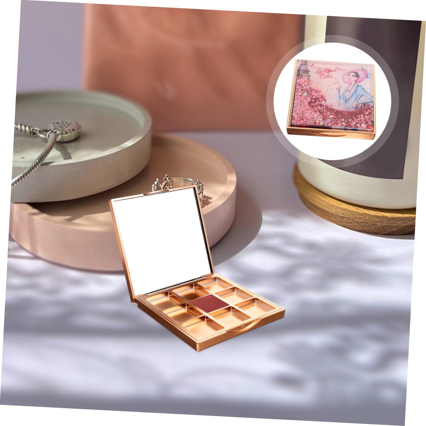 Healvian 5pièces Palette De Maquillage Vide pour Fards à Paupières Boîte De Rangement à Compartiments Design Sequins Et Mouvant Idéale pour Et Organisation des Cosmétiques