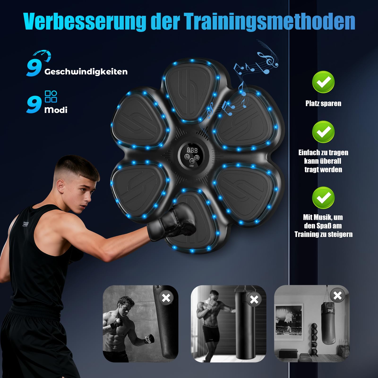 Smart Music Boxing Machine für Erwachsene/Kinder, Elektronische Bluetooth Boxmaschine mit Musik, Musical Boxing Machine mit Boxhandschuhe, 12 Einstellbare Geschwindigkeiten und Zählmodus