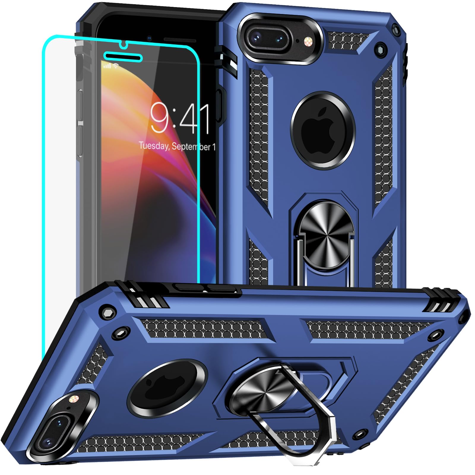 Coque iPhone 8 Plus Yiakeng bleue avec protège-écran HD - 7