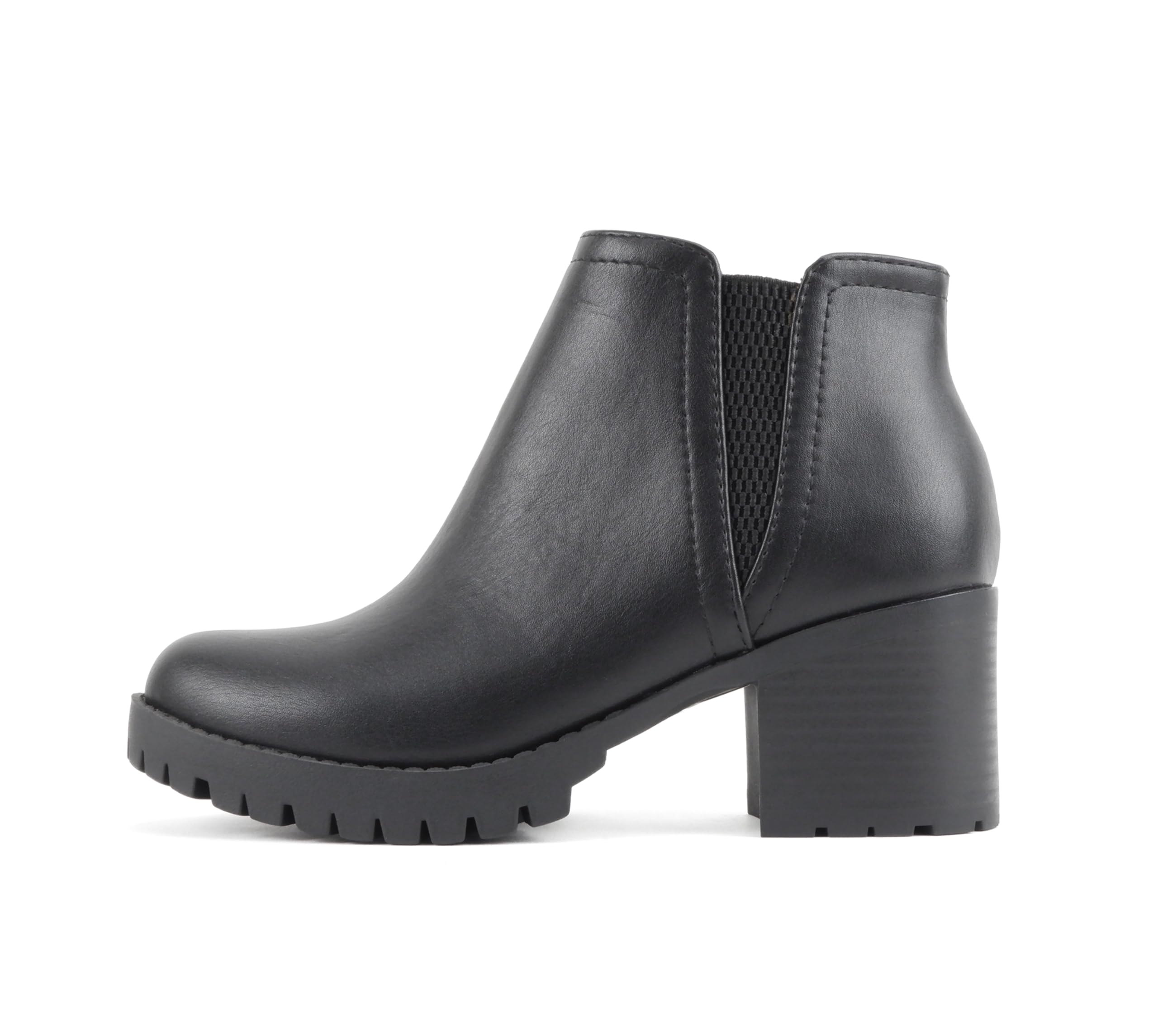 Soda Thumb - Women Lug Sole Ankle Boot with Side Zipper