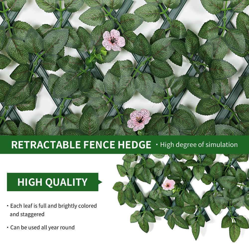 Expandable Garden Fence Screening Panels with Faux Ivy Privacy Screen - Pink Flower - 200x30cm - Image 2