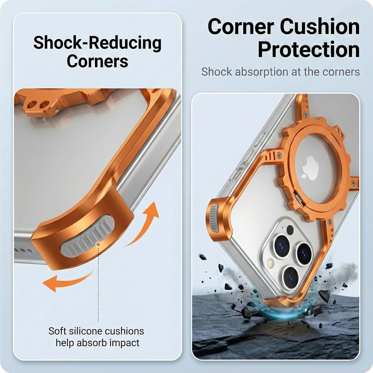 for iPhone 17 Pro Max Frameless Metal Bumper Case, Open Back Aluminum Frame, Rotating Ring Stand 360, Flip 150, Compatible with MagSafe, Corner Buffer Protection, Lightweight, Orange, Titanium
