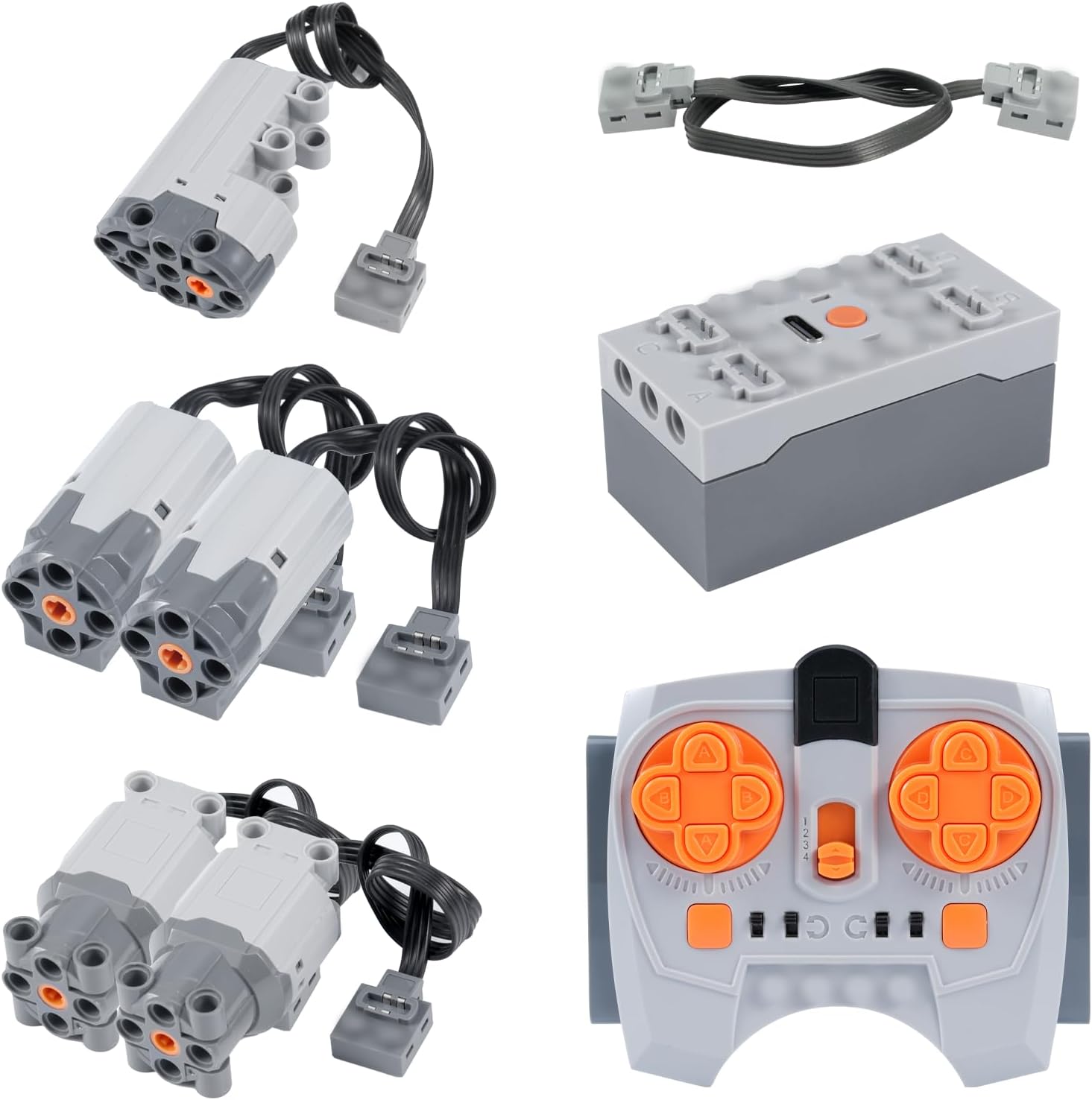 Power Functions Motor Set Binghe Servo Motor Power Function 8-Piece Electric Toy Motors with Servo Motor, M/L Motors, 2.4G Remote Control, Battery Box, Extension Cable with Many Models