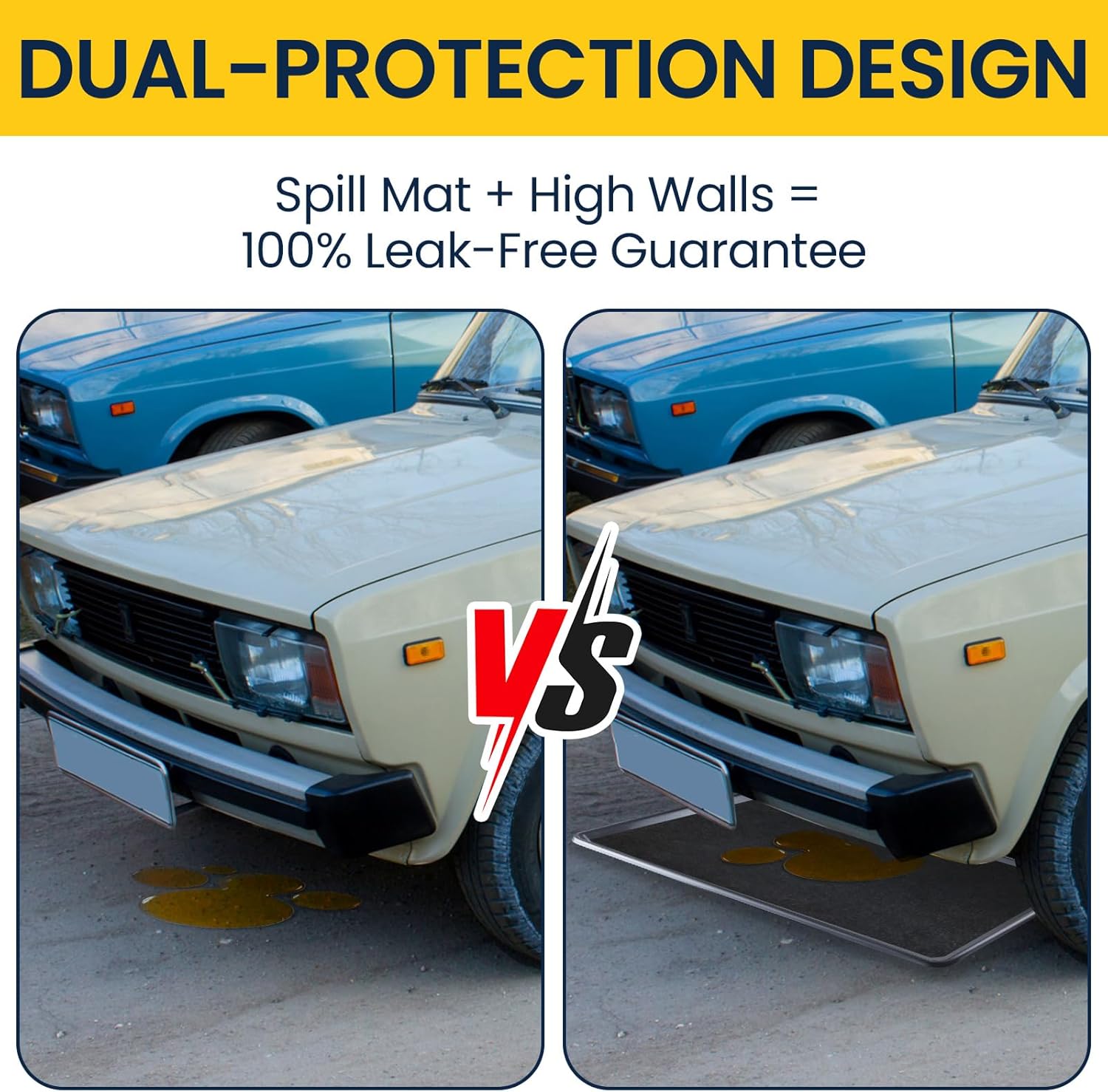 3 Pack Extra Large Oil Drip Pan, 35 x 24 x 1.4 Inch Plastic Drain Pan for Oil Changes with 3 Pcs Spill Mat Reusable Leak Tray for Garage Workshop Driveway Catch Leaks Fluid Changes Transmission Fluid