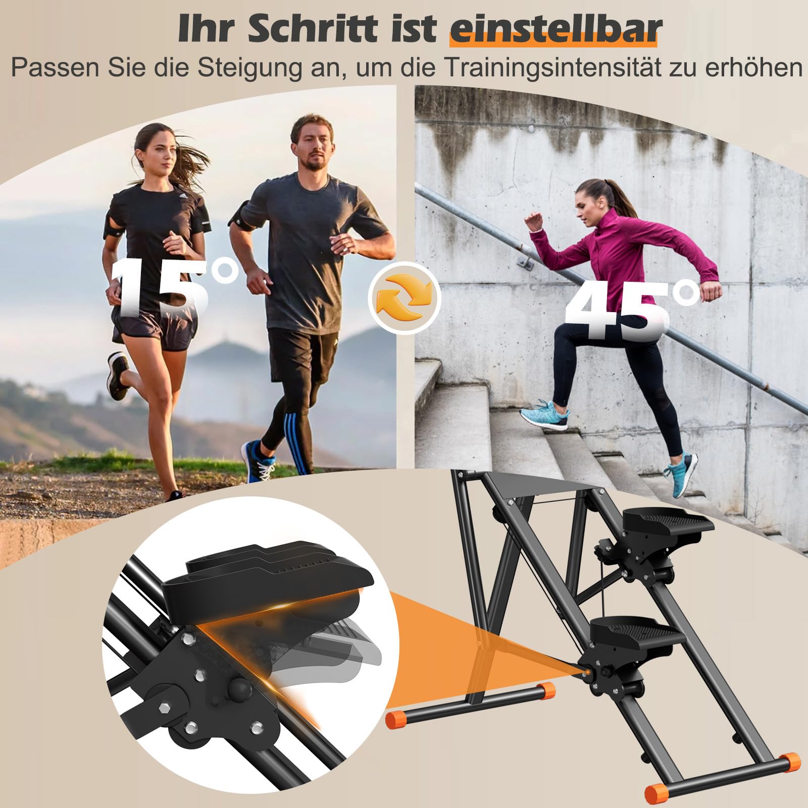 Klettermaschine, Stair Stepper für Zuhause, Crosstrainer-Treppenstepper, Treppenmeister Klappbare mit LCD-Monitor, Lenker, Verstellbaren Pedalen, Telefonhalterung, für Home Büro Cardio-Übung