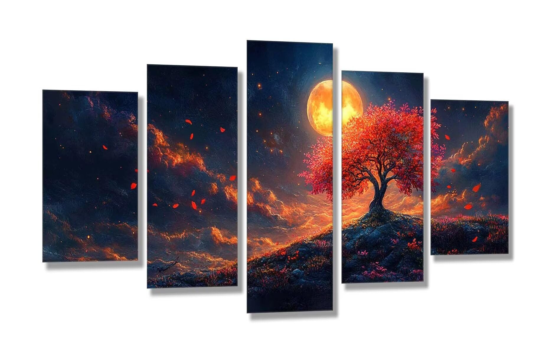 Diamentowa sztuka, księżyc, drzewo, obraz diamentowy, 5 sztuk, zestawy do haftu krzyżykowego dla dorosłych, DIY, kryształowe zestawy do haftowania, dla początkujących, pełne okrągłe wiercenie