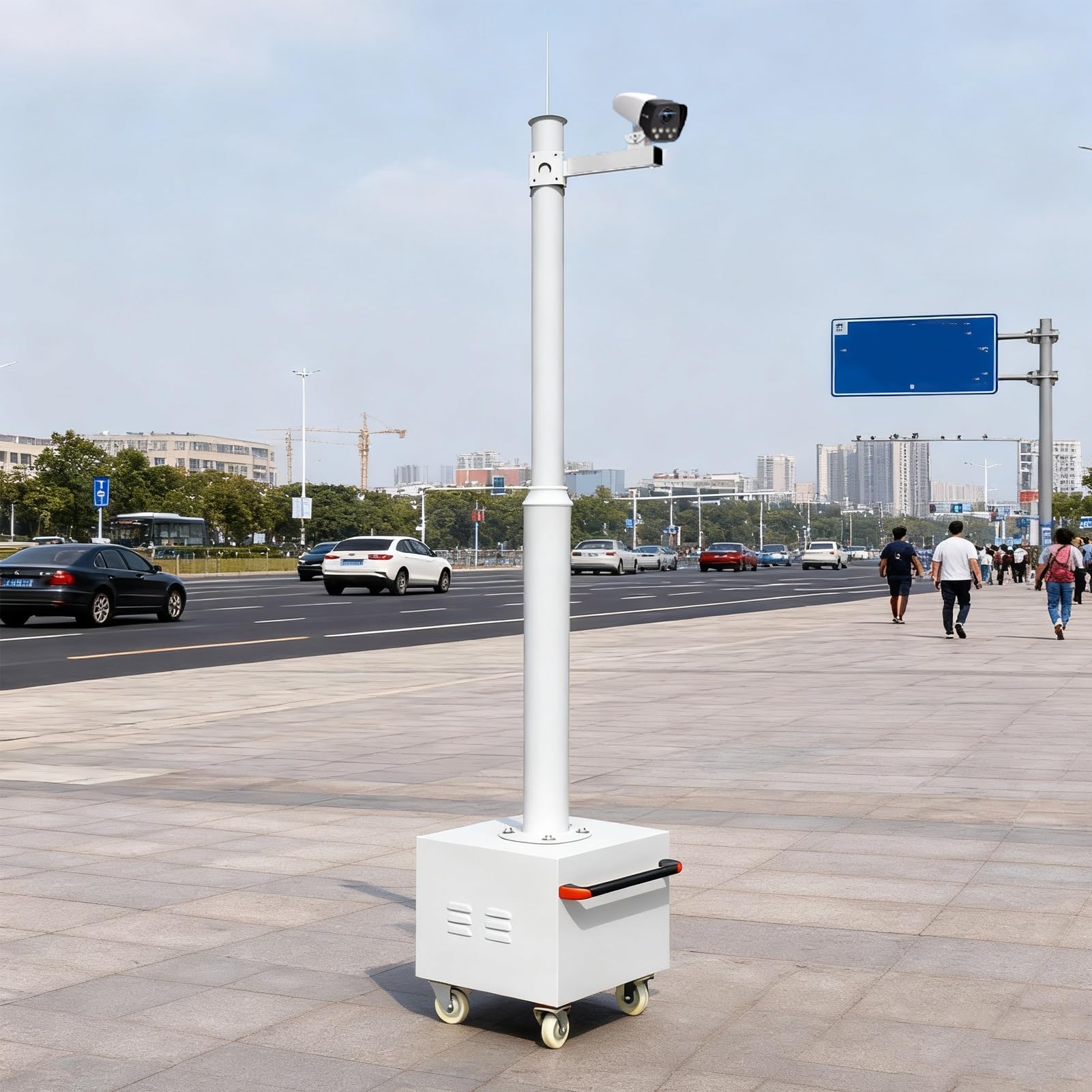 Aioneer 8Ft Rolling Surveillance Camera Pole With Lockable Wheels, Adjustable Security Bracket For Traffic & Gas Stations, Temporary Monitoring Solution