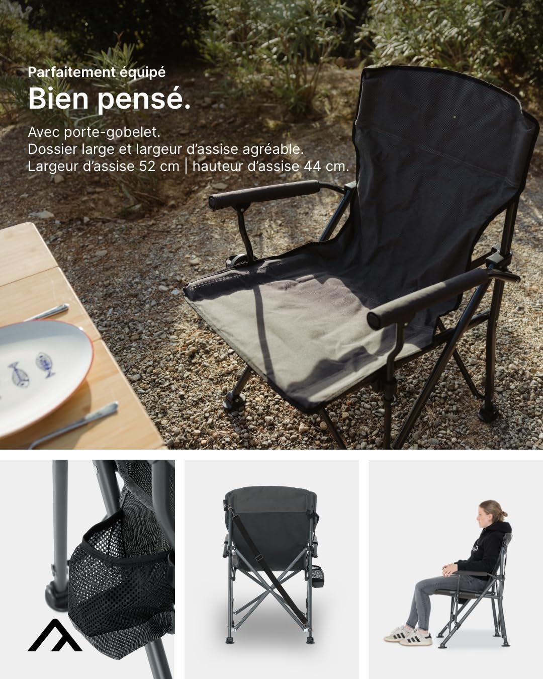 qeedo Chaise de Camping Pliante Johnny XL (jusqu'à 150 kg), Chaise Pliante avec Porte-gobelet en Filet