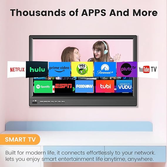 ZOSHING 17 Inch Smart TV,Small Television with HDMI Input,Built-in Digital Tuner/USB-Supports Wall-Mounted-for Bedroom,Kitchen,RV - Includes Remote Control(Black) (17INCH)