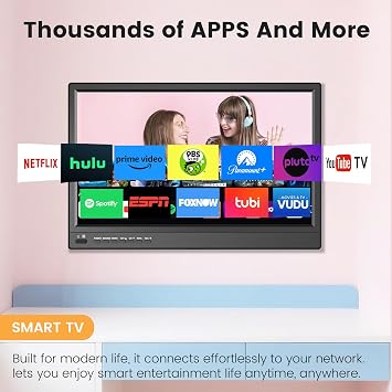 ZOSHING 17 Inch Smart TV,Small Television with HDMI Input,Built-in Digital Tuner/USB-Supports Wall-Mounted-for Bedroom,Kitchen,RV - Includes Remote Control(Black) (17INCH)