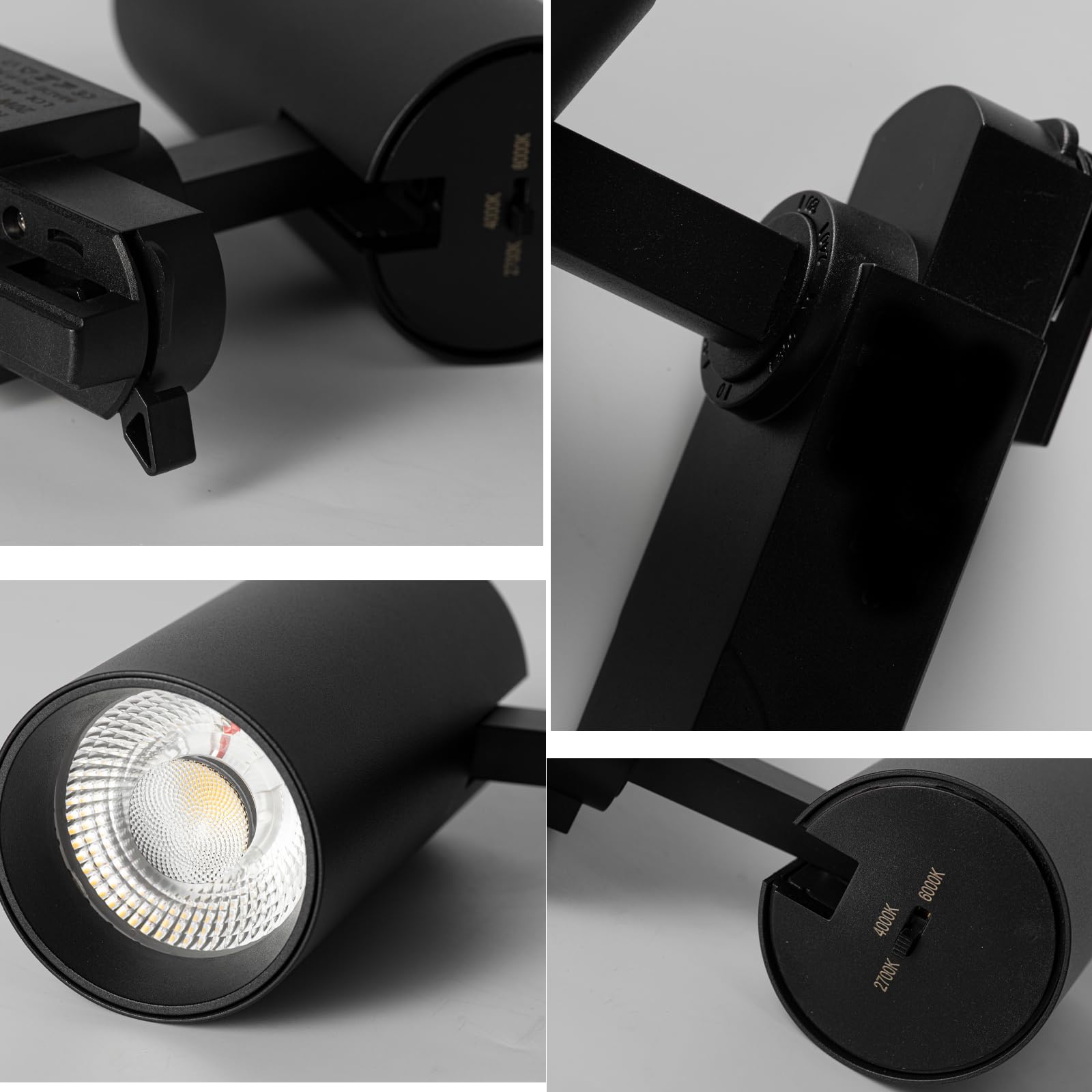 Alpinaluz Foco LED negro mate para carril monofásico 20W con CCT seleccionable 2700K-4000K-6000K, CRI90, 2000lm, apertura 40º y cabezal orientable para iluminación profesional IP20