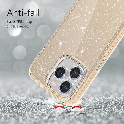 Miniatura 195 de Funda con purpurina diseñada para iPhone 15 Pro Max, con [2 unidades] protector de pantalla y [paquete de 3] protector de lente de cámara brillante