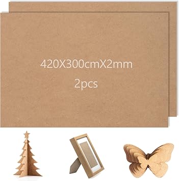 MDF Board 2mm, 42x30cm A3 Hardboard Sheets, Medium Density Unfinished Wood Fiberboard for Home Decoration, Arts, DIY Crafts Projects, Modelling, Painting and Engraving, Wooden Ornaments, 2 Pack