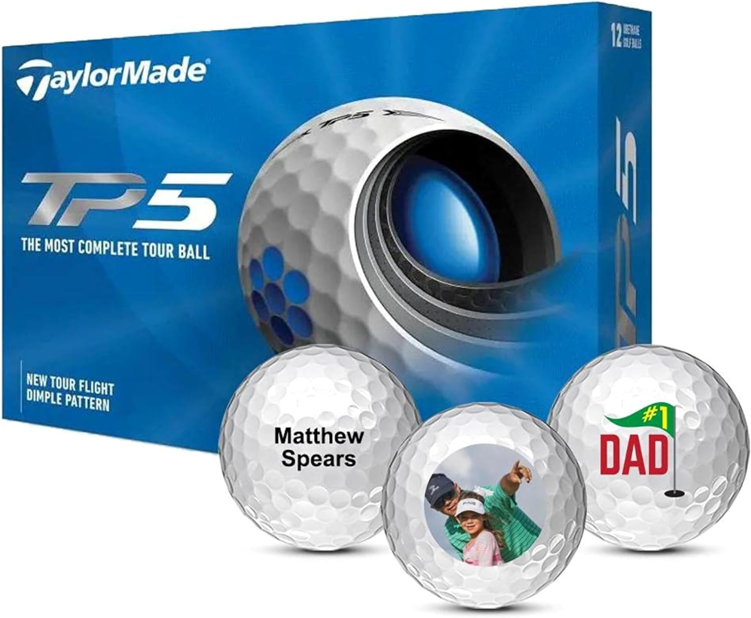 Taylormade TP5 2024 | Custom Personalized Golf Balls - Use Your Own Photo, Text, or Logo (Set of 12)