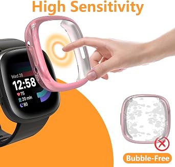 Hianjoo 5-PCS Screen Protectors Compatible with Fitbit Versa 4 / Sense 2 (2022), Slim TPU Plated Full Coverage Screen Bumper Cover Case Replacement for Fitbit Versa 4 / Sense 2