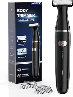 Kibiy Body Hair Trimmer for Men, Groin Trimmer, Ball Trimmer Men, Rechargeable Pubic Hair Trimmer for Men, IPX7 Waterproof Mens Beard Trimmer, Wet/Dry Electric Razor for Men, 2 Trimming Combs (Black)